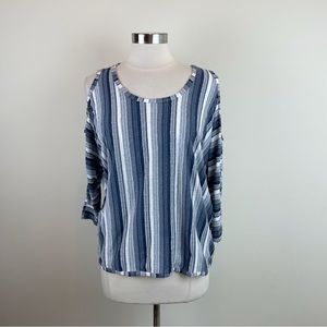 Rain Navy Blue White Stripe Cold Shoulder Top Women Medium